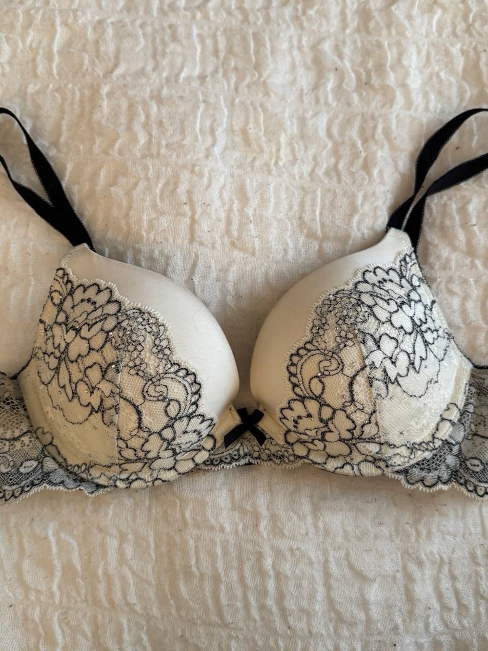 Victoria's Secret Cream Bra with Black Lace Trim